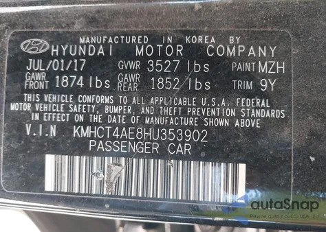 2017 Hyundai Accent Value Edition z USA, uszkodzony, nr VIN KMHCT4AE8HU353902